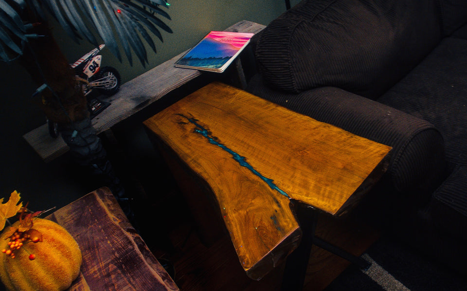 BLUE EPOXY END TABLE